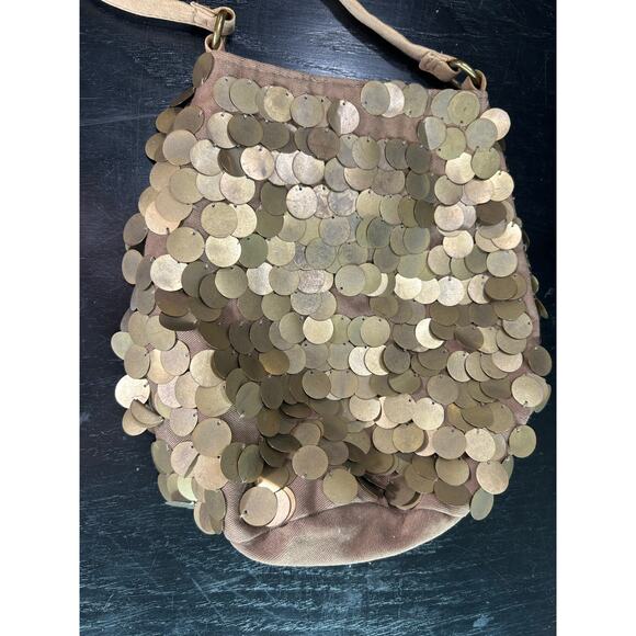 y2k- Metal Bronze Fish Scale Crossbody Bucket Bag- metallic some wear overall - Picture 8 of 8